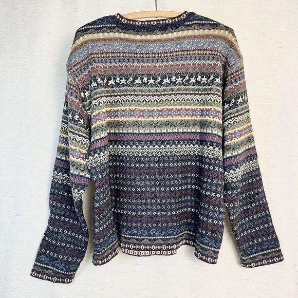 VTG Eddie Bauer 90s Fair Isle Cotton Sweater Pullover Crew Neck‎ Nordic Large - Picture 3 of 6